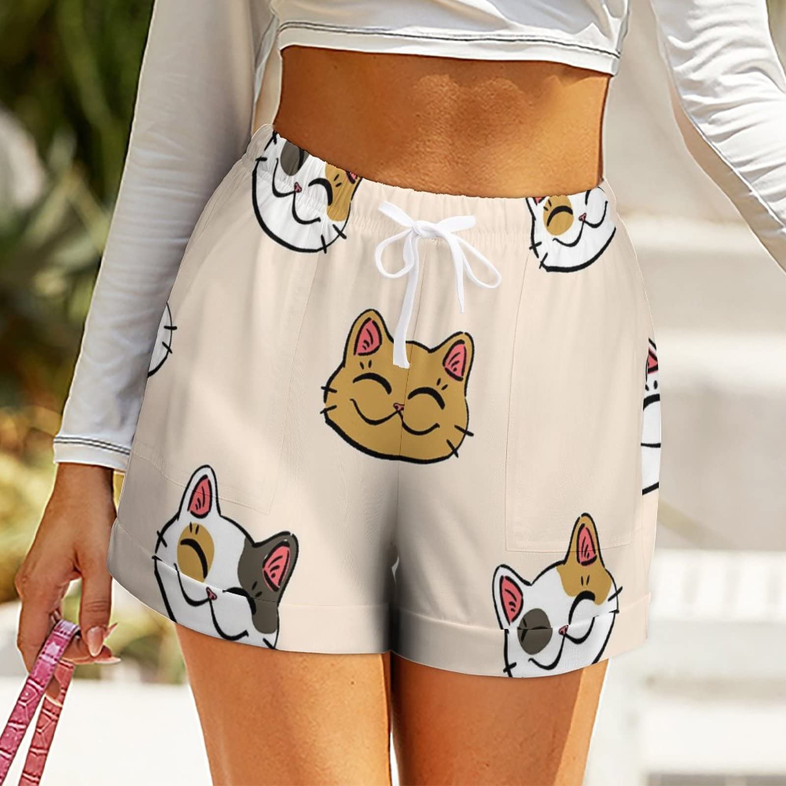 Amazon.co.jp: レディース ショートパンツ 動物柄 アニマル柄 猫柄